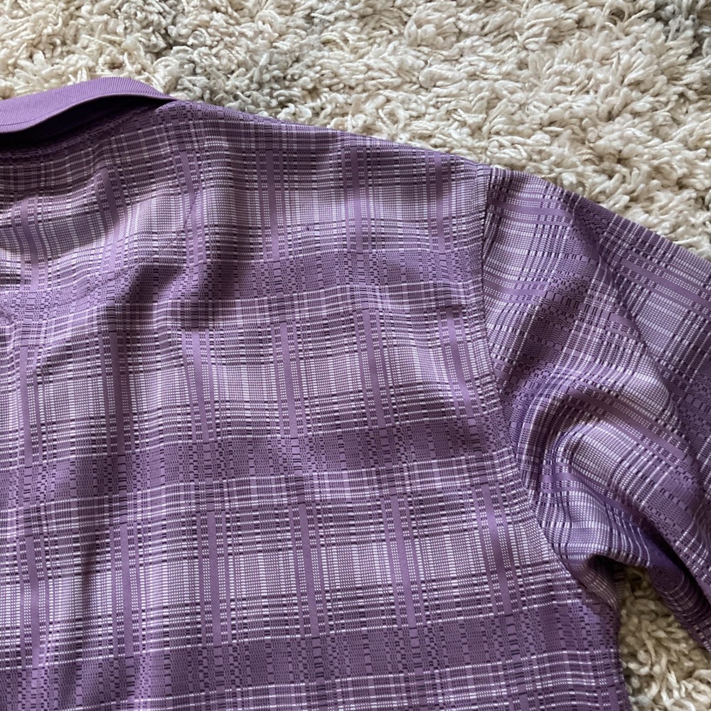 PGA Tour Mens Large Purple Plaid Textured‎ Short Sleeve Golf Polo Shirt - Picture 7 of 15